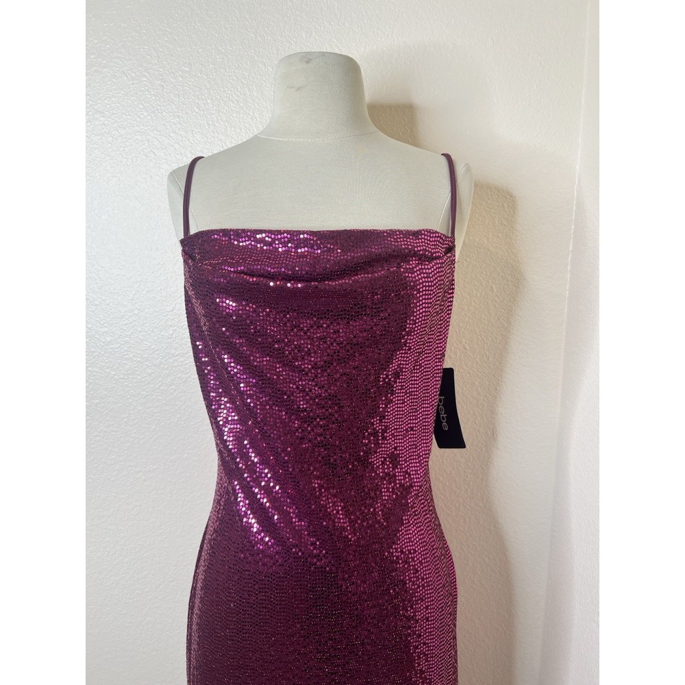 Bebe NWT Medium Textured Sequin Sexy Bodycon Maxi Side Slit Dress Homecoming